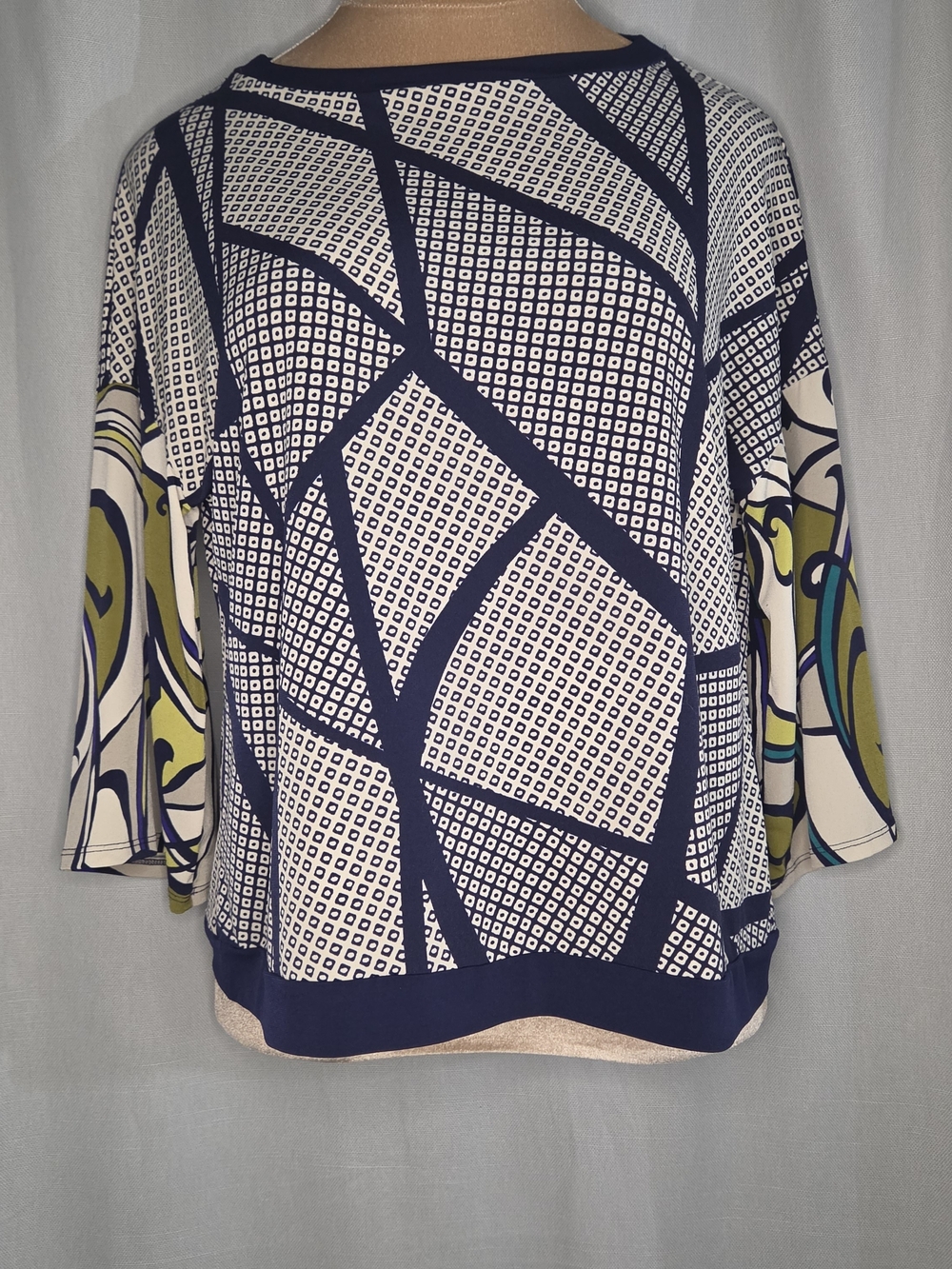 Chico's Navy, White and Green Geometric Print Blouse Size Medium